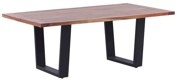 Tavolino da caffè in legno d'acacia naturale e con gambe di metallo nero Beliani