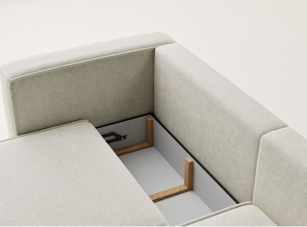 Divano angolare color crema allungabile/con contenitore (con penisola a destra/con chaise lounge) con rivestimento in ciniglia Velto – Maison de Rêve