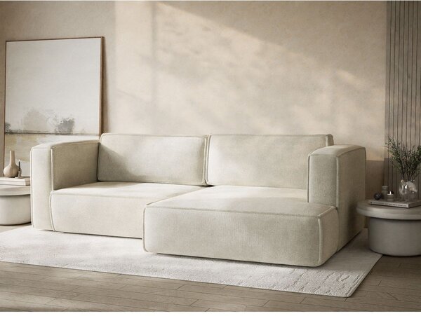 Divano angolare color crema allungabile/con contenitore (con penisola a destra/con chaise lounge) con rivestimento in ciniglia Velto – Maison de Rêve
