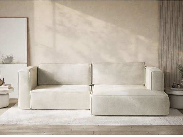 Divano angolare color crema allungabile/con contenitore (con penisola a destra/con chaise lounge) con rivestimento in ciniglia Velto – Maison de Rêve