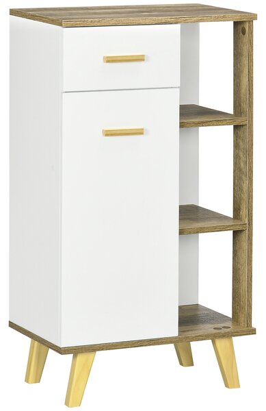 Kleankin Mobile Bagno Moderno con Armadietto ,Mobile con Multiuso Cassetto e Ripiani in Legno, 50x30x89cm, Bianco|Aosom Italy