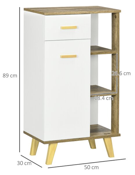 Kleankin Mobile Bagno Moderno con Armadietto ,Mobile con Multiuso Cassetto e Ripiani in Legno, 50x30x89cm, Bianco|Aosom Italy