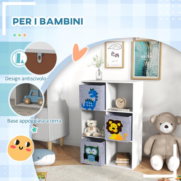 ZONEKIZ Scaffale Libreria Portagiochi Armadietto a Scomparti per Bambini 3+ Anni a 6 Cubi, in MDF e Melamina, Grigio e Bianco|Aosom Italy