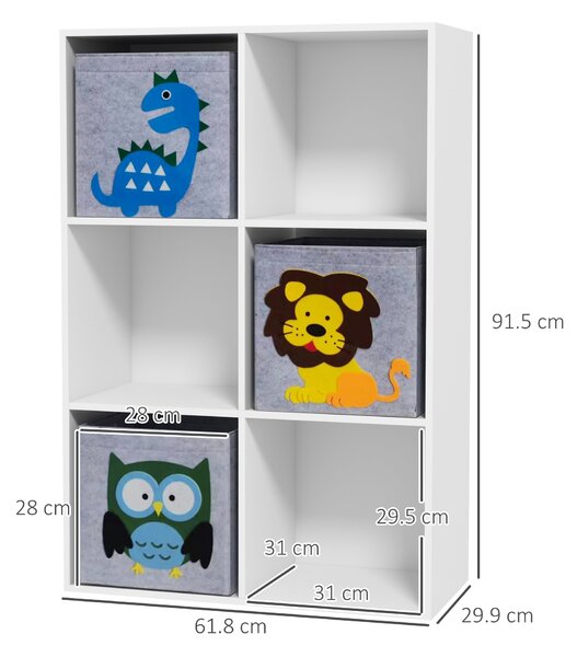 ZONEKIZ Scaffale Libreria Portagiochi Armadietto a Scomparti per Bambini 3+ Anni a 6 Cubi, in MDF e Melamina, Grigio e Bianco|Aosom Italy