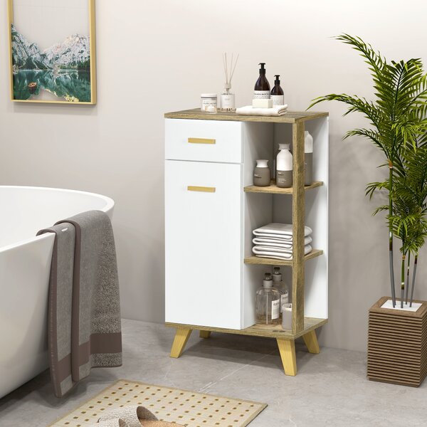 Kleankin Mobile Bagno Moderno con Armadietto ,Mobile con Multiuso Cassetto e Ripiani in Legno, 50x30x89cm, Bianco|Aosom Italy