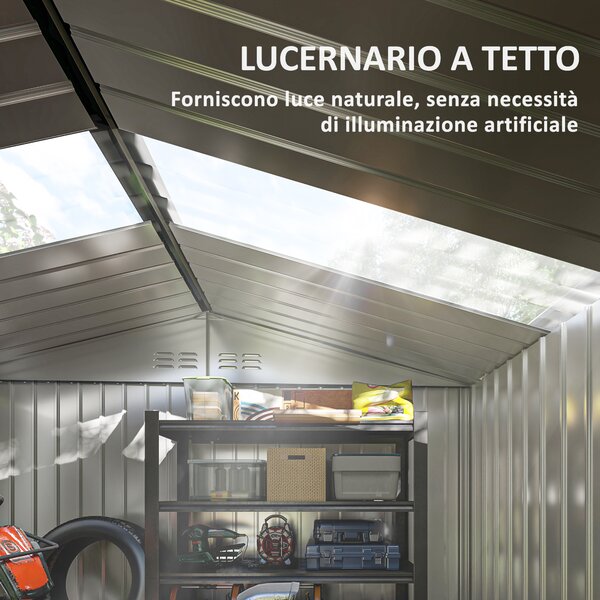 Outsunny Casetta da Giardino Porta Attrezzi in Acciaio con Tetto Inclinato e 2 Porte Scorrevoli, 277x195x192 cm, Verde Scuro | Aosom Italy