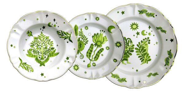 Set 3 piatti Floreale verde tavola scomposta Bitossi Home