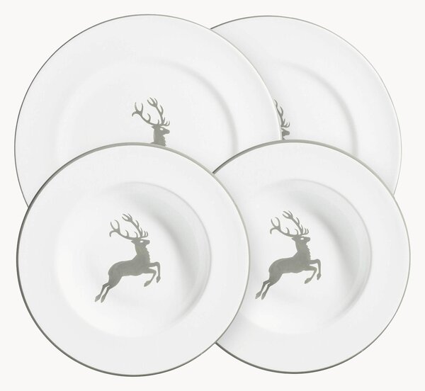 Set di 4 stoviglie fatte a mano Grauer Hirsch, 2 persone