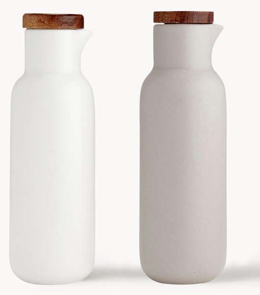 Set dispenser aceto e olio in porcellana e legno di acacia Essentials 2 pz