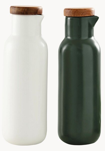 Set dispenser aceto e olio in porcellana e legno di acacia Essentials 2 pz