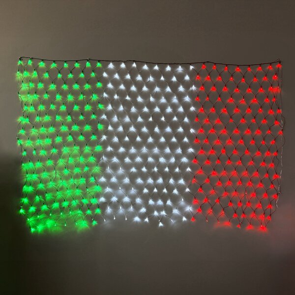 Tenda tricolore Led Bandiera italiana 120x180cm da 280 Led Verde Bianco e Rosso IP44 da esterno Wisdom