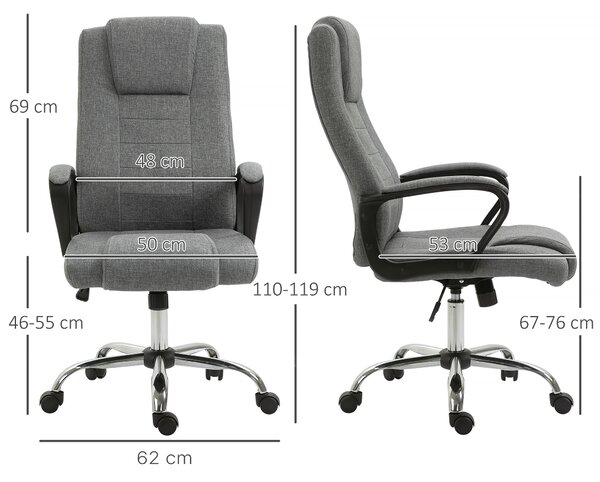 Vinsetto Sedia da Ufficio Ergonomica con Braccioli Imbottiti e Poggiapiedi, Altezza Regolabile, Funzione Dondolo, 62x76x110-119cm Grigio | Aosom Italy