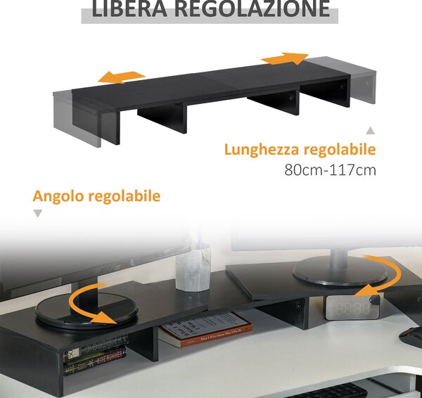 Vinsetto Supporto Monitor in MDF con Lunghezza e Angolazione Regolabile per Laptop, PC, Stampanti e TV, 80-117x23.5x10cm, Nero|Aosom