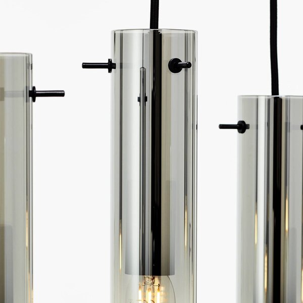 Brilliant Lampada a sospensione Glasini, lunghezza 80 cm, grigio fumo, a 8 luci