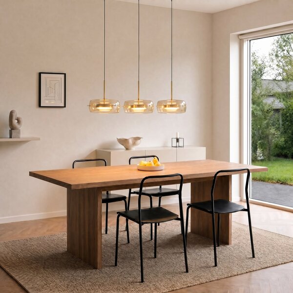 Lampada a sospensione Lucande, Martis, dimmerabile, Dorato / Ottone, Sala da pranzo, Vetro, Moderno