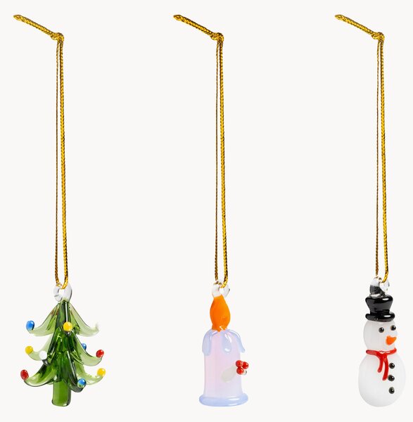 Set di 3 addobbi natalizi in vetro borosilicato fatti a mano Merry