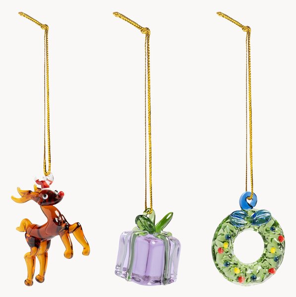 Set di 3 addobbi natalizi in vetro borosilicato fatti a mano Merry