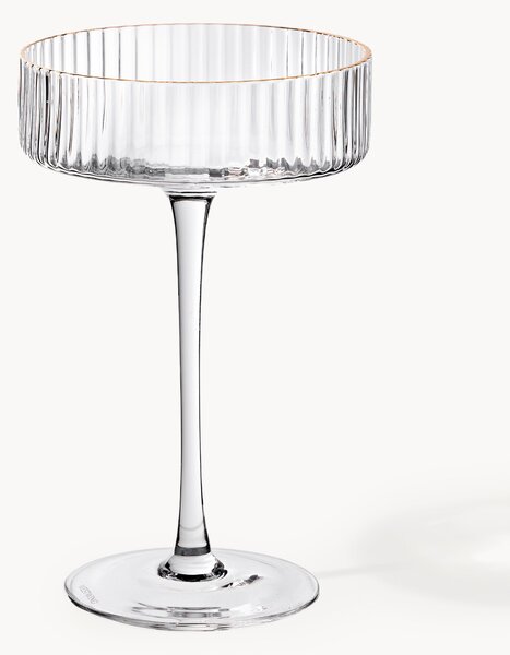 Set di 4 coppe da champagne in vetro soffiato con bordo dorato Aleo