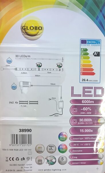 Globo 38990 - Striscia luminosa RGB LED LED BAND 150xLED/0,16W IP44