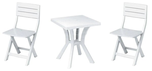 Set da giardino composto di tavolo con 2 sedie bianco