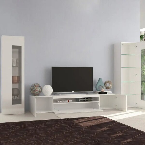 Porta TV con 2 vetrine Daiquiri in bianco lucido per il soggiorno