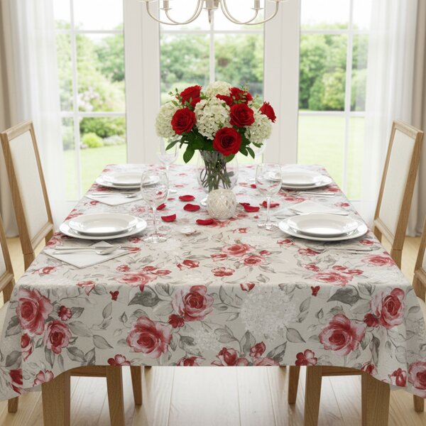 Tovaglia di cotone rose su beige