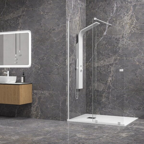 Kamalu doccia walk in con anta scorrevole 130 cm profilo bianco | knm4000w-b