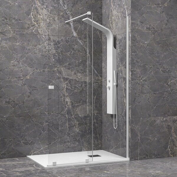 Kamalu doccia walk in con anta scorrevole 130 cm profilo bianco | knm4000w-b