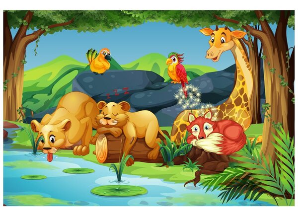 Carta da parati – Animali selvatici al laghetto