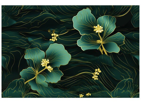 Carta da parati – Fiore lussuoso verde-oro
