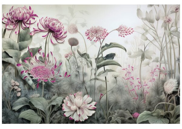 Carta da parati – Fiori avvolti dalla natura con contrasto rosa