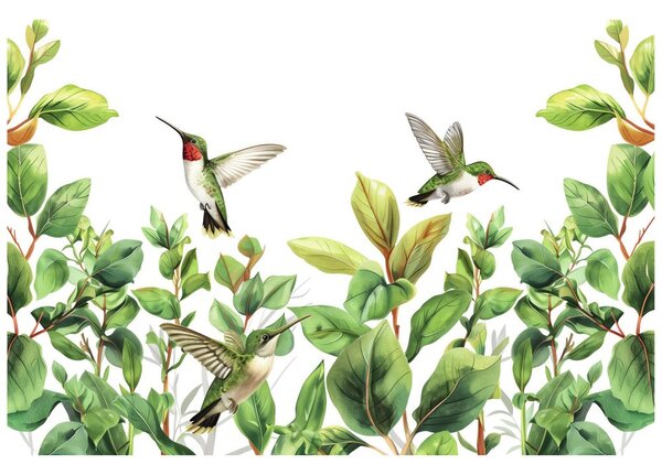 Carta da parati – Colibrì e foglie