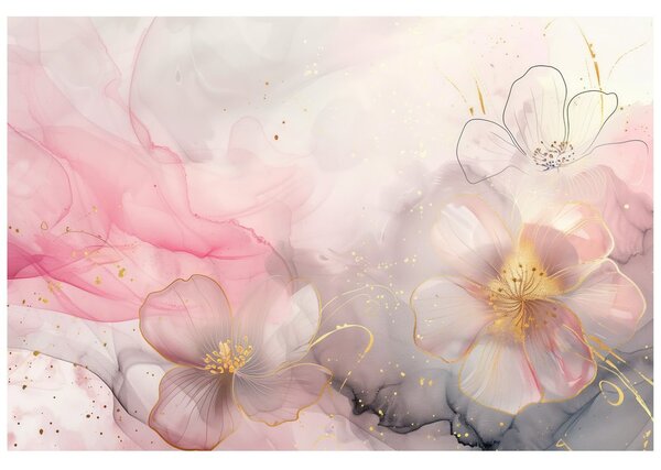 Carta da parati – Fiori eleganti con tocco rosa-oro