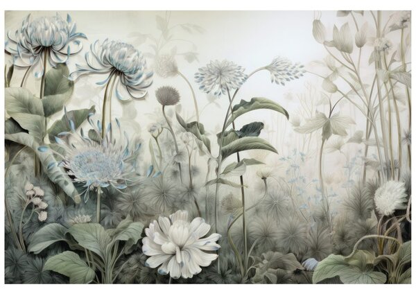 Carta da parati – Fiori avvolti dalla natura con contrasto blu