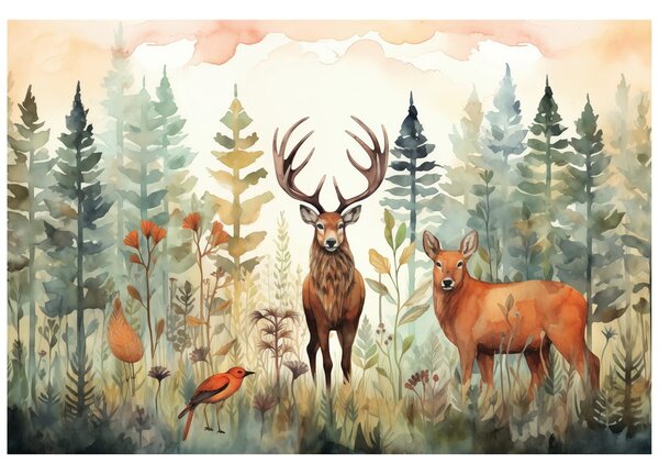 Carta da parati – Cervo nella foresta incantata