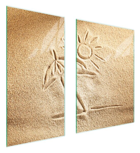 Piastre copriforno 2 pezzi 75x52 Coperchio per piano cottura in Vetroceramica tagliere in vetro beige spiaggia