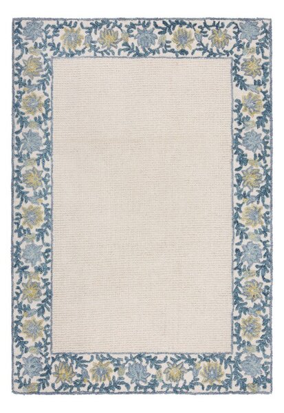 Tappeto blu/avorio in misto lana tessuto a mano 160x230 cm Myla Floral Frame – Flair Rugs