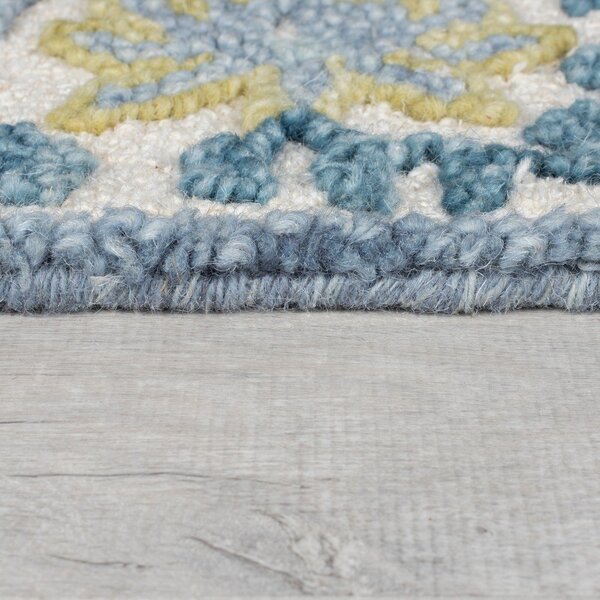 Tappeto blu/avorio in misto lana tessuto a mano 160x230 cm Myla Floral Frame – Flair Rugs