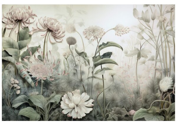 Carta da parati – Fiori avvolti dalla natura con contrasto beige