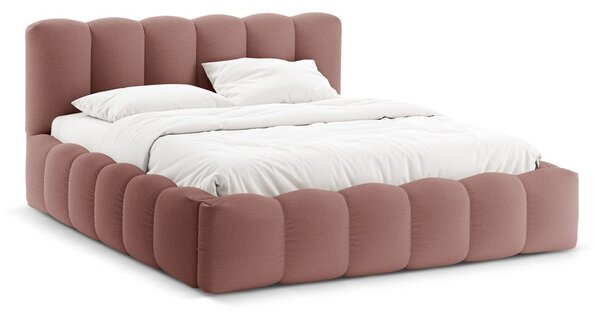 Letto matrimoniale imbottito rosa con contenitore con rete inclusa 160x200 cm Lupine – Micadoni