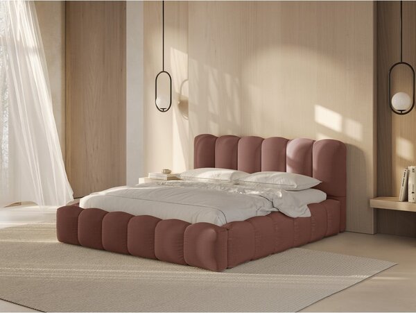 Letto matrimoniale imbottito rosa con contenitore con rete inclusa 160x200 cm Lupine – Micadoni