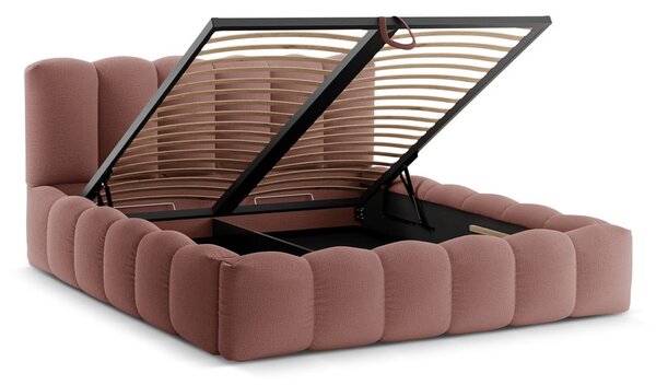Letto matrimoniale imbottito rosa con contenitore con rete inclusa 160x200 cm Lupine – Micadoni