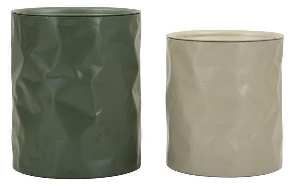 Tavolinetti Norimberga Coppia Ø39,5x48 cm in Metallo Bianco e Verde