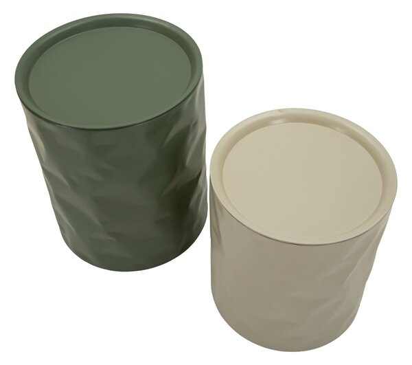Tavolinetti Norimberga Coppia Ø39,5x48 cm in Metallo Bianco e Verde