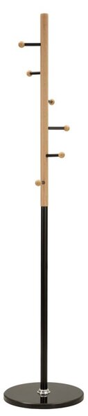 Appendiabiti da Terra Step Ø37x172 cm in Metallo e Faggio e Marmo Nero e Marrone