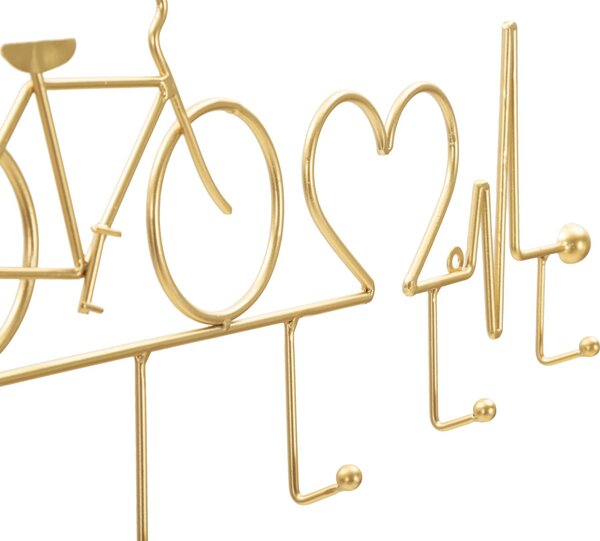 Appendiabiti da Muro Bicicletta Oro 59x3,2x26,5 cm in Metallo Oro