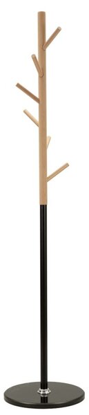 Appendiabiti da Terra Tree Ø36x172 cm in Metallo e Faggio e Marmo Nero e Marrone
