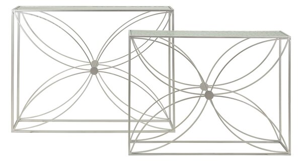 Console Paradise Coppia 100x30x78 cm in Metallo e Vetro Argento