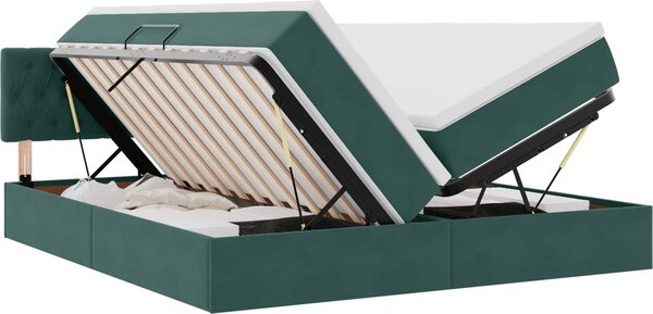 Letto a castello con contenitore LED vidaXL con materasso, verde scuro, 180 x 200 cm, velluto