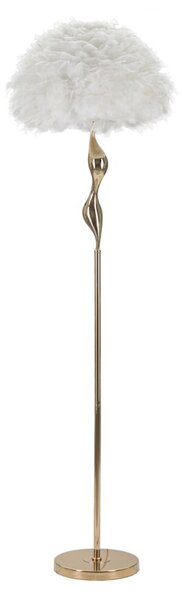 Lampada da Terra Slim Bianco Ø50x165 cm in Ferro e Tessuto Oro e Bianco